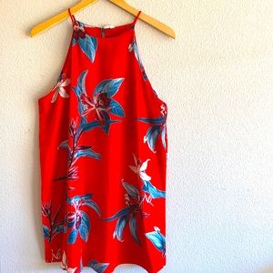 Bright Red Mini Tropical Floral Dress